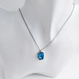 Aqua blue crystal silver emerald cut necklace - House of Hats