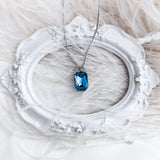 Aqua blue crystal silver emerald cut necklace - House of Hats