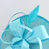 Aqua sky blue feather large saucer disc fascinator hat - House of Hats