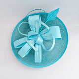Aqua sky blue feather large saucer disc fascinator hat - House of Hats
