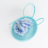 Aqua sky blue flower disc saucer fascinator hat - House of Hats