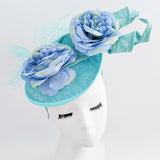 Aqua sky blue flower fascinator disc saucer hat - House of Hats