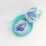 Aqua sky blue flower fascinator disc saucer hat - House of Hats