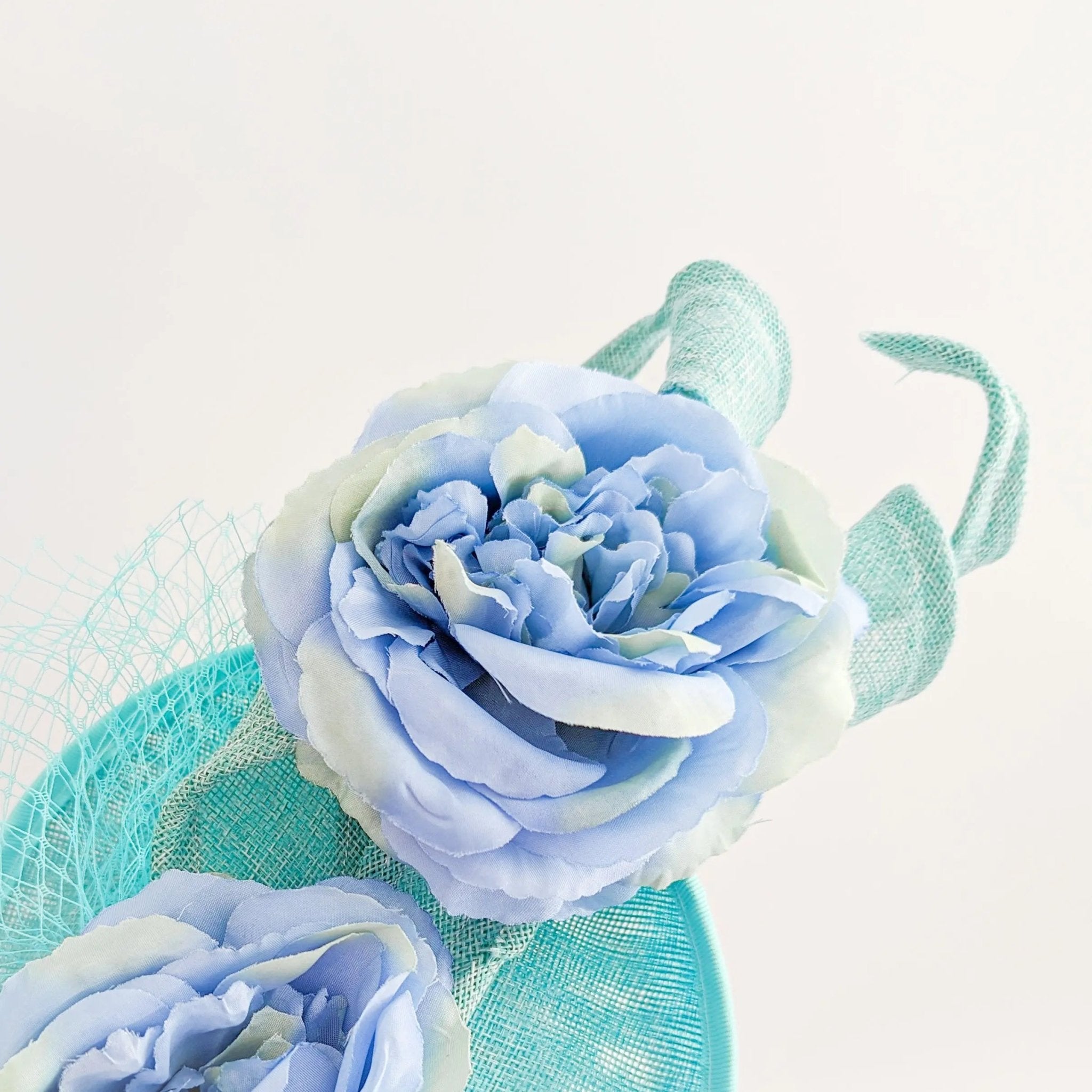 Aqua sky blue flower fascinator disc saucer hat - House of Hats