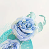 Aqua sky blue flower fascinator disc saucer hat - House of Hats