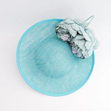 Aqua sky blue large flower saucer disc fascinator hat - House of Hats