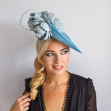 Aqua sky blue large flower saucer disc fascinator hat - House of Hats