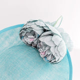 Aqua sky blue large flower saucer disc fascinator hat - House of Hats