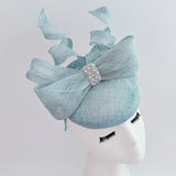 Aquamarine blue crystal bow fascinator hat - House of Hats