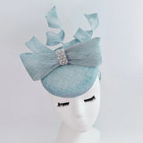 Aquamarine blue crystal bow fascinator hat - House of Hats