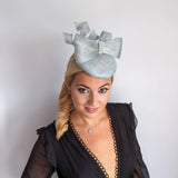 Aquamarine blue crystal bow fascinator hat - House of Hats