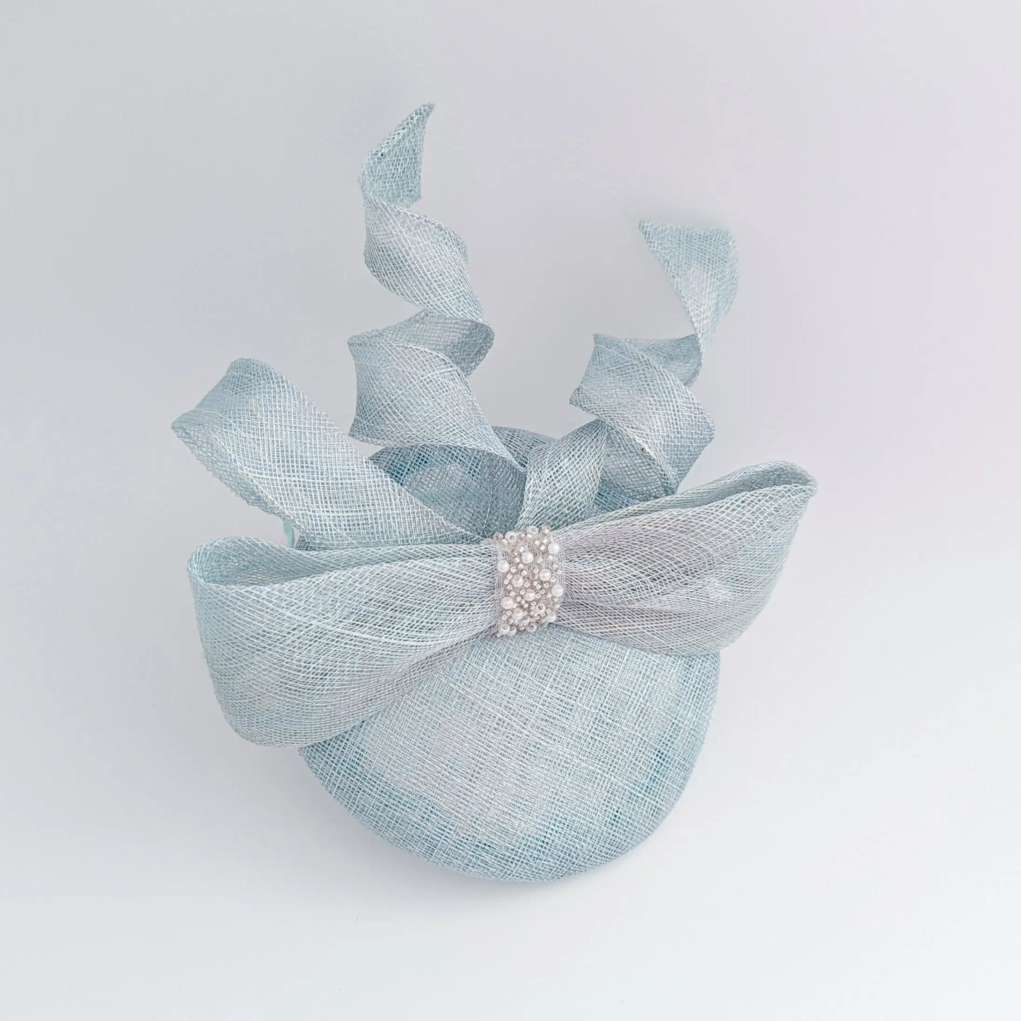 Aquamarine blue crystal bow fascinator hat - House of Hats