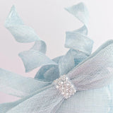 Aquamarine blue crystal bow fascinator hat - House of Hats