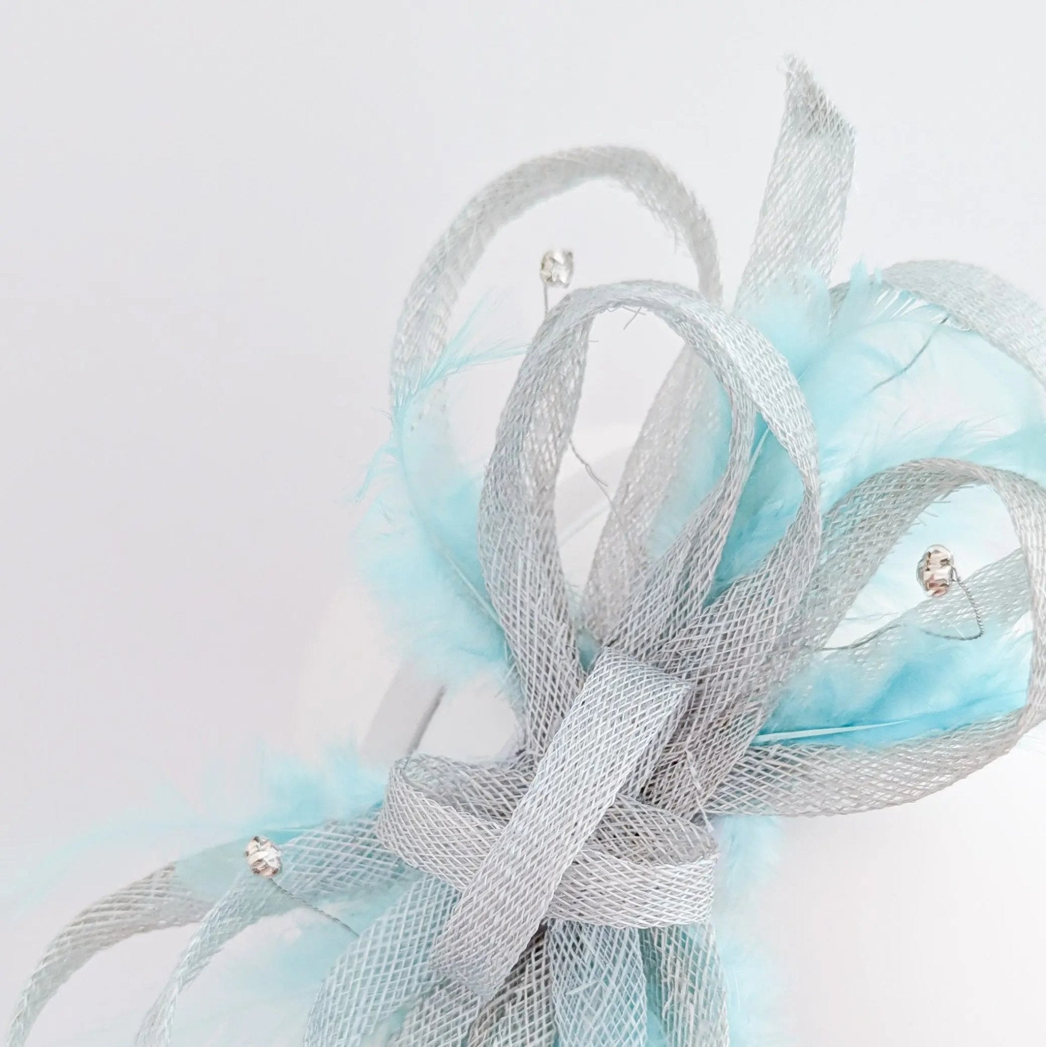 Aquamarine blue crystal feather fascinator hat - House of Hats