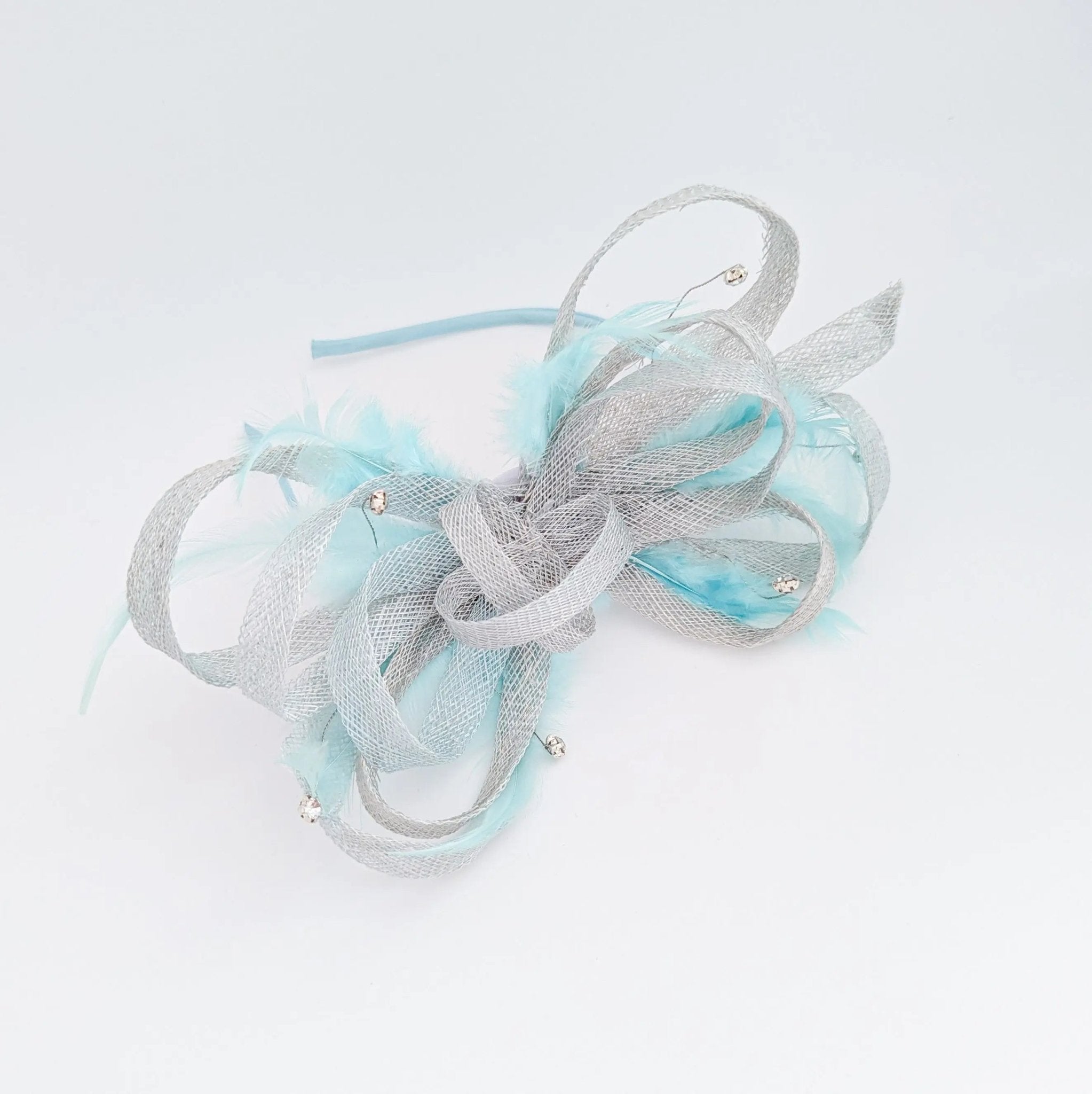 Aquamarine blue crystal feather fascinator hat - House of Hats