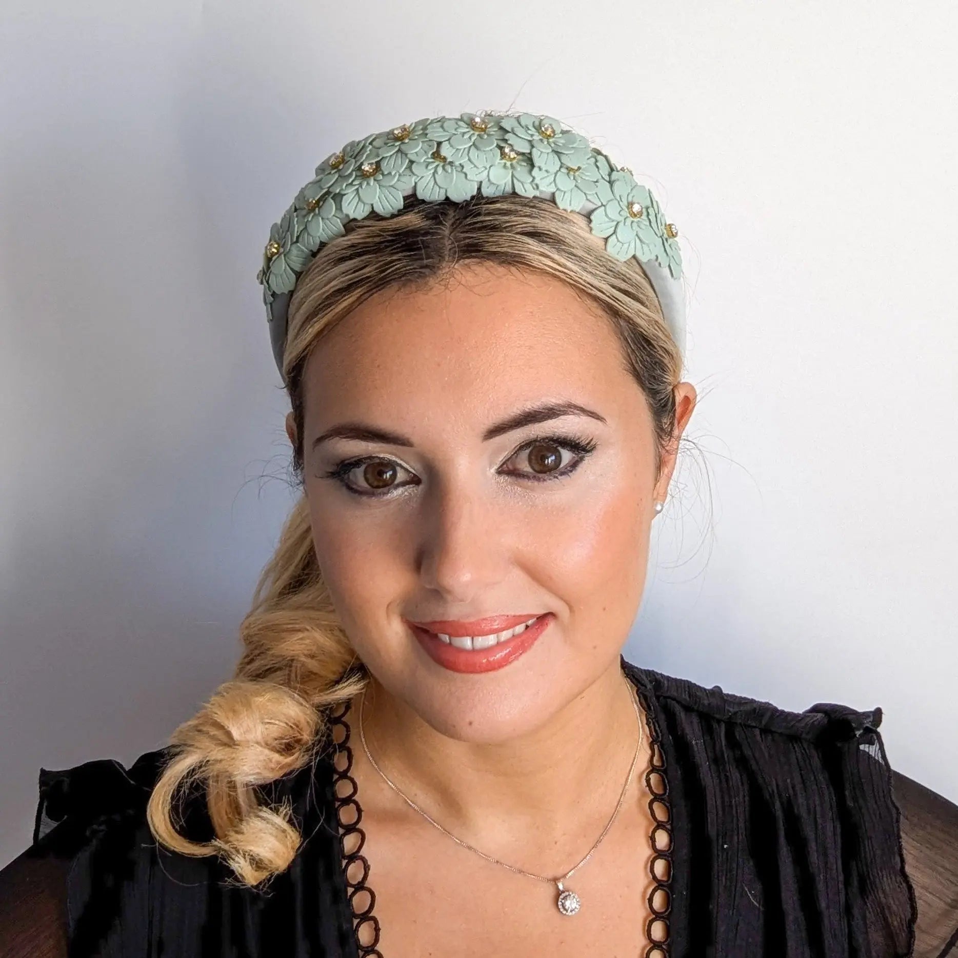 Aquamarine blue crystal flower headband fascinator - House of Hats
