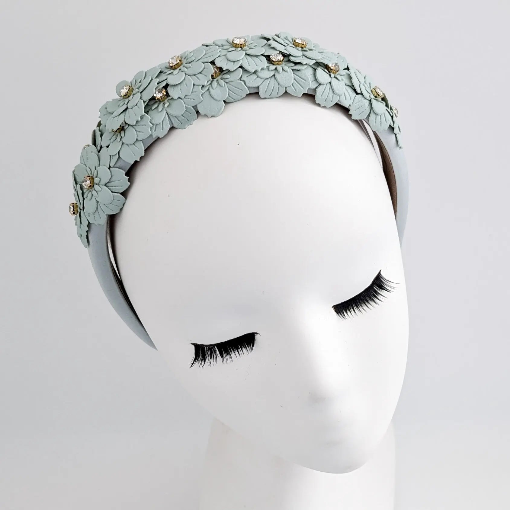 Aquamarine blue crystal flower headband fascinator - House of Hats