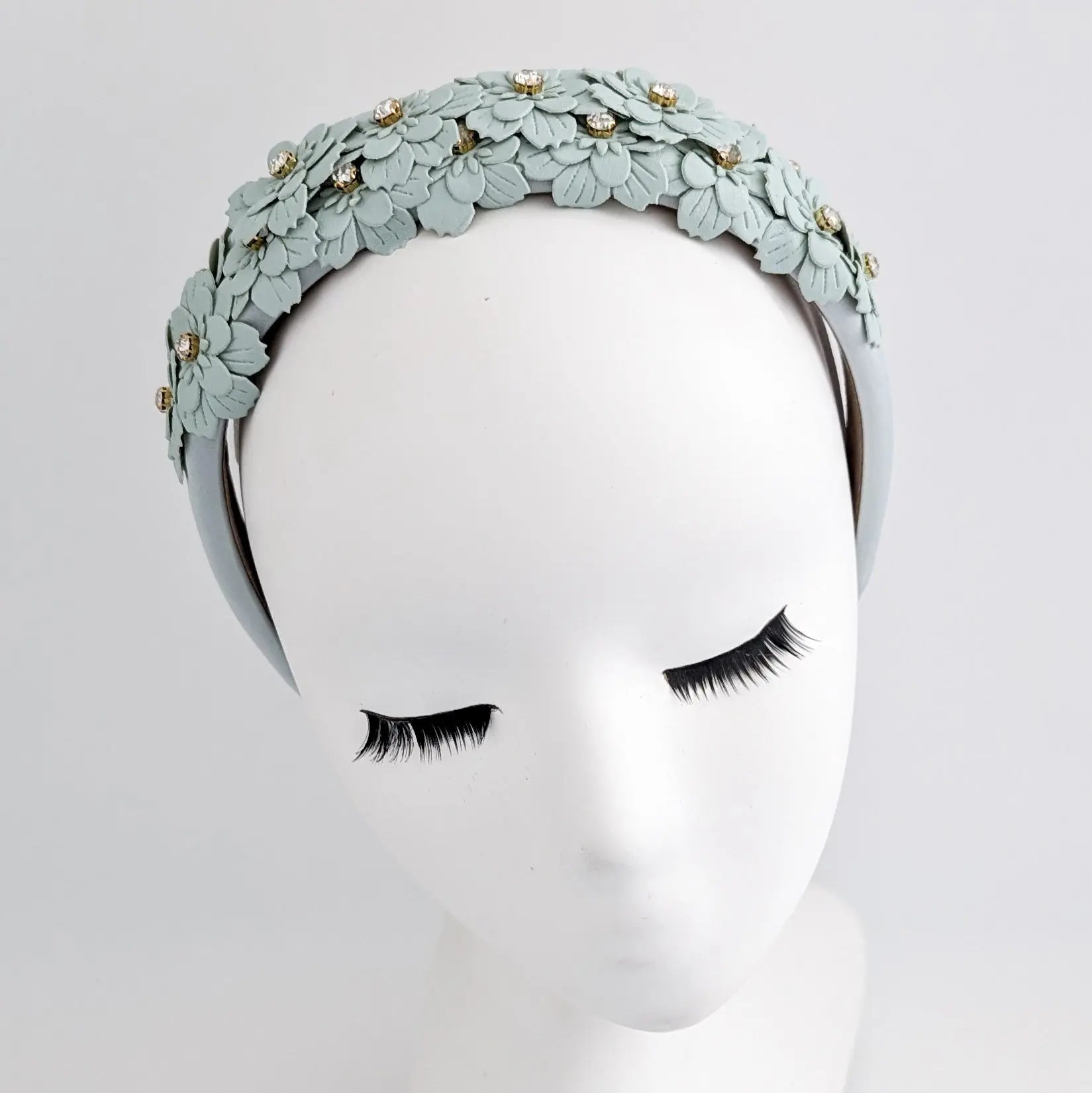 Aquamarine blue crystal flower headband fascinator - House of Hats