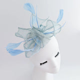 Aquamarine blue feather fascinator hat - House of Hats
