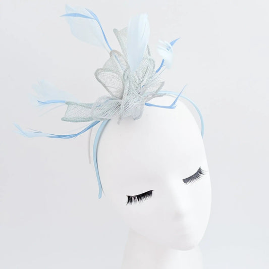 Aquamarine blue feather fascinator hat - House of Hats