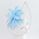 Aquamarine blue feather large teardrop fascinator hat - House of Hats