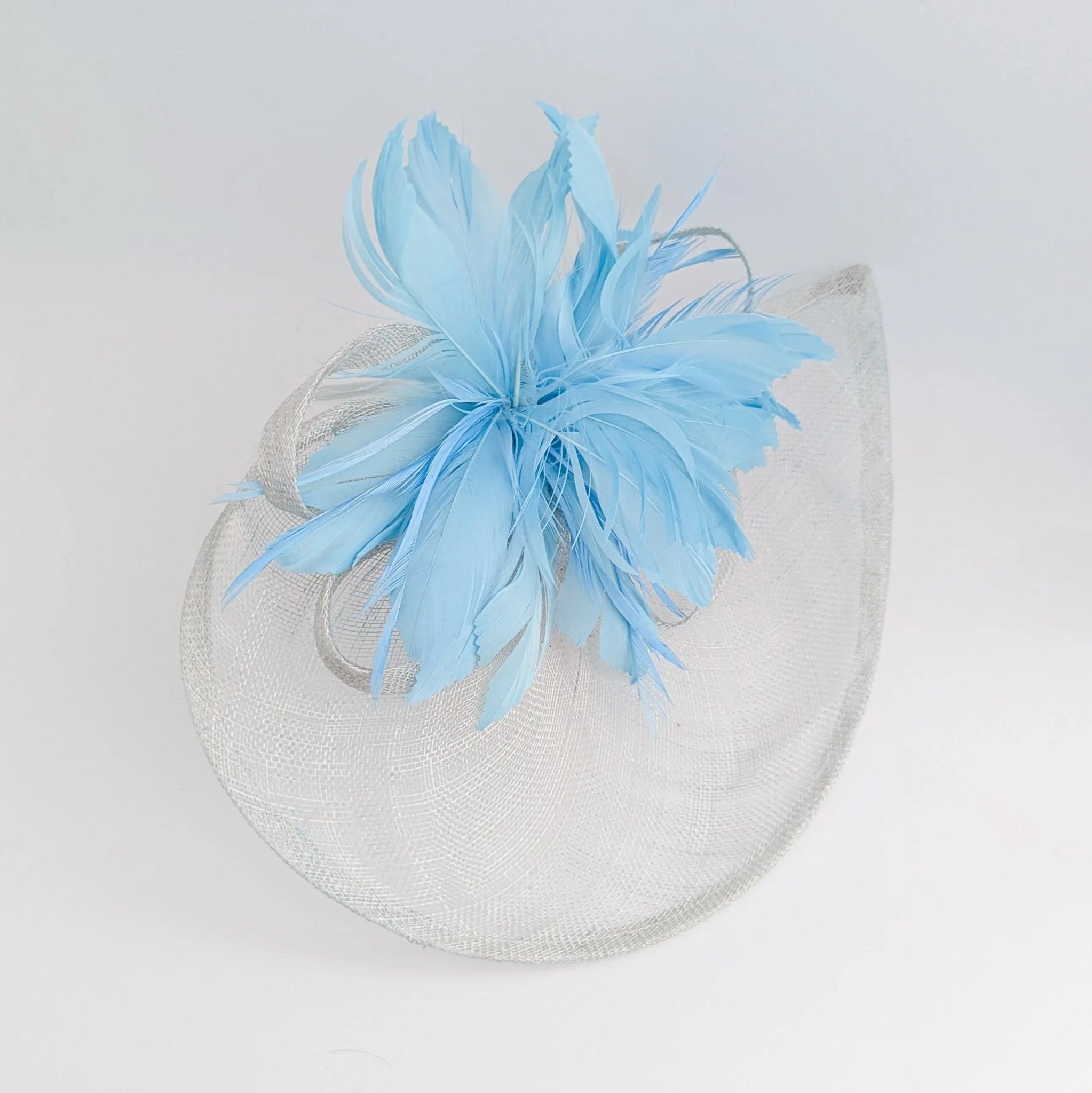 Aquamarine blue feather large teardrop fascinator hat - House of Hats
