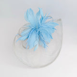 Aquamarine blue feather large teardrop fascinator hat - House of Hats