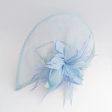 Aquamarine blue feather large teardrop fascinator hat - House of Hats