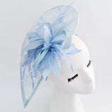 Aquamarine blue feather large teardrop fascinator hat - House of Hats