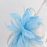 Aquamarine blue feather large teardrop fascinator hat - House of Hats
