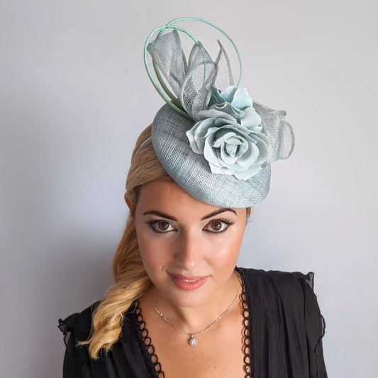 Aquamarine blue flower fascinator hat - House of Hats