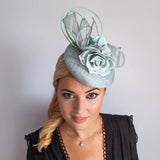 Aquamarine blue flower fascinator hat - House of Hats