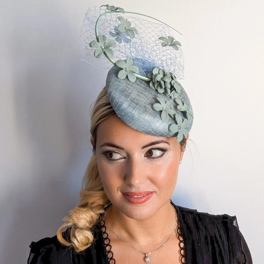 Aquamarine blue flower fascinator hat - House of Hats