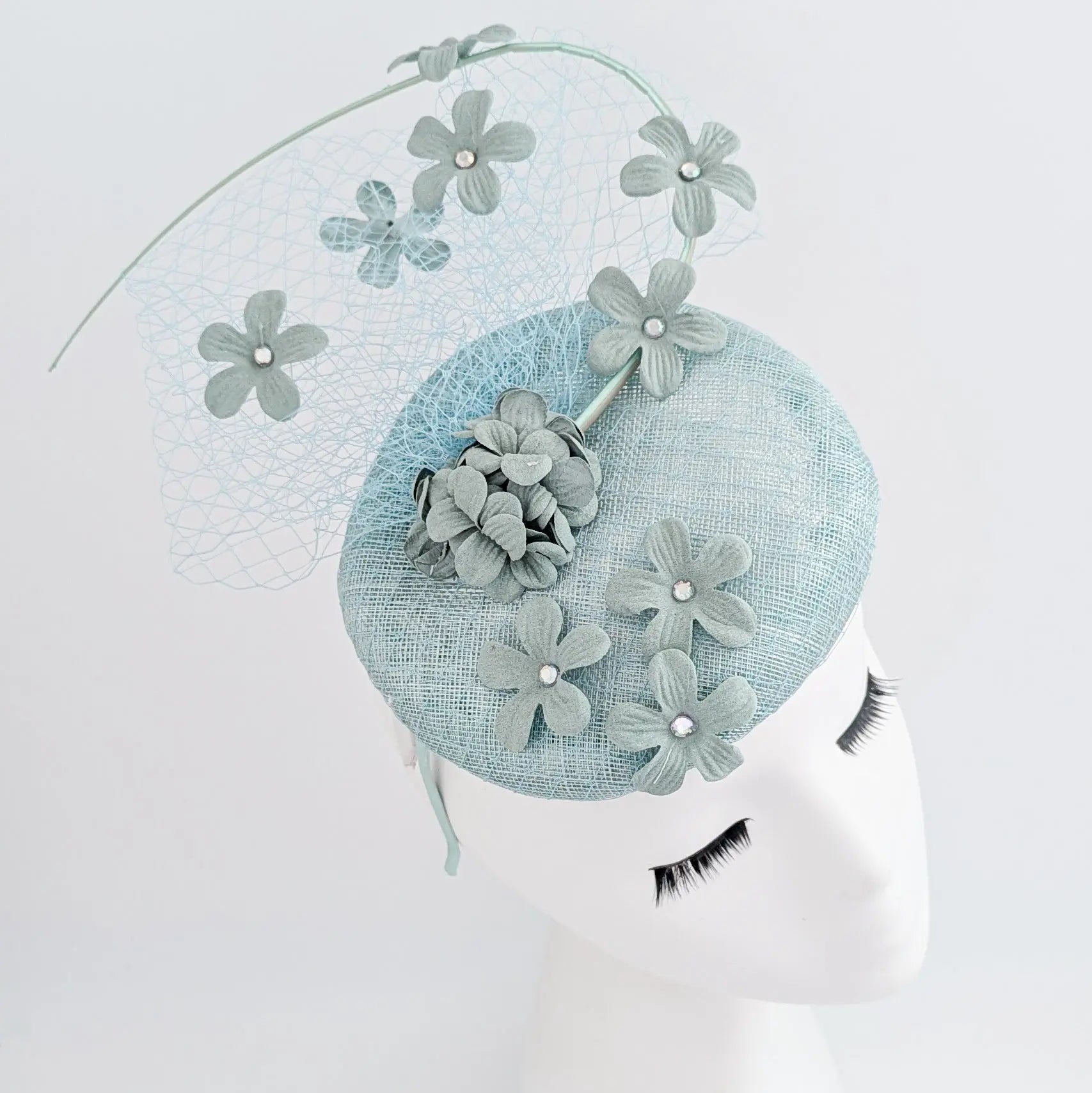 Aquamarine blue flower fascinator hat - House of Hats