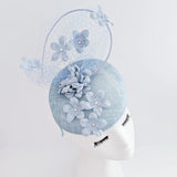 Aquamarine blue flower fascinator hat - House of Hats