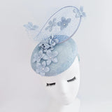 Aquamarine blue flower fascinator hat - House of Hats