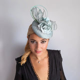 Aquamarine blue flower fascinator hat - House of Hats