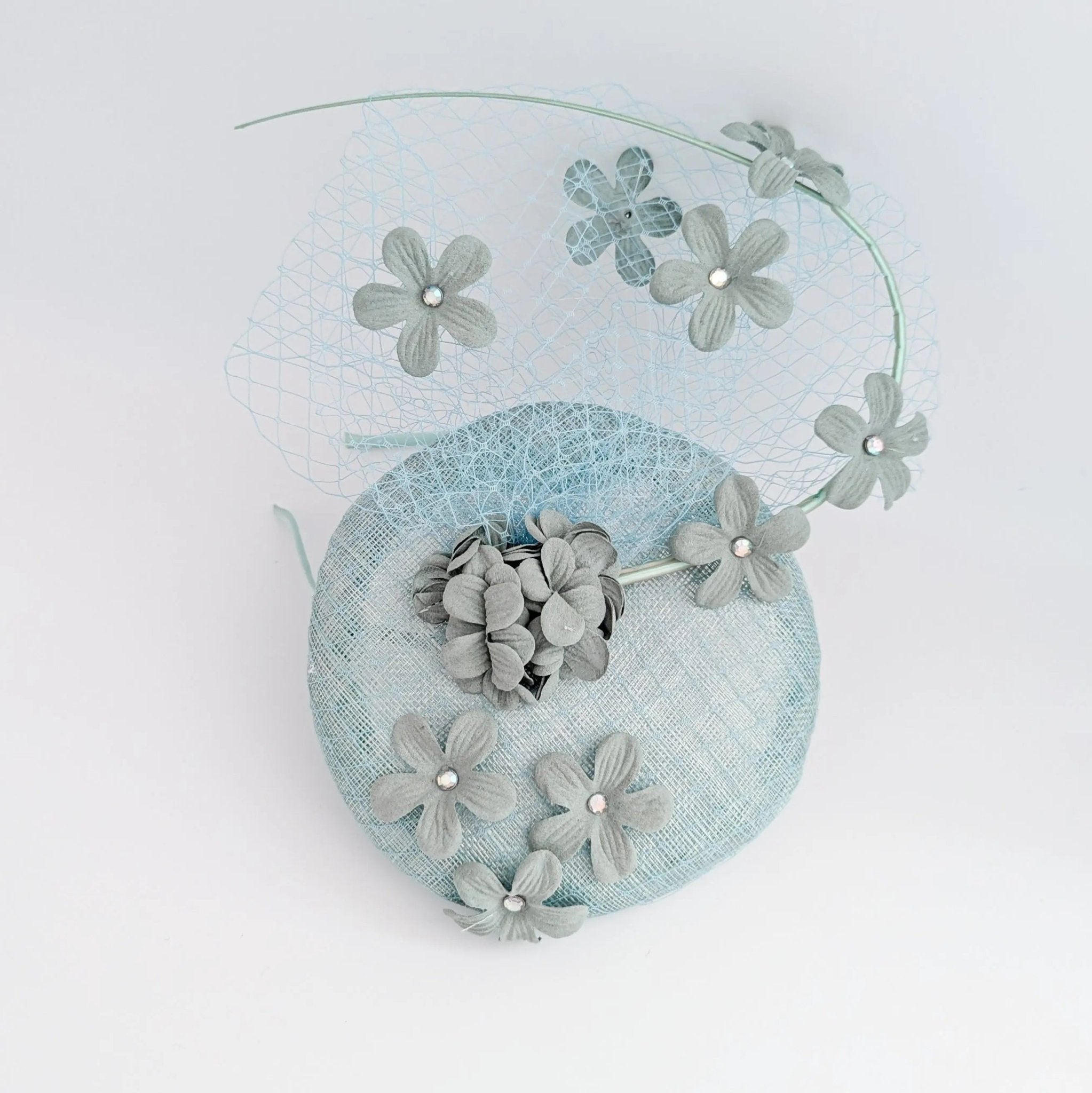 Aquamarine blue flower fascinator hat - House of Hats