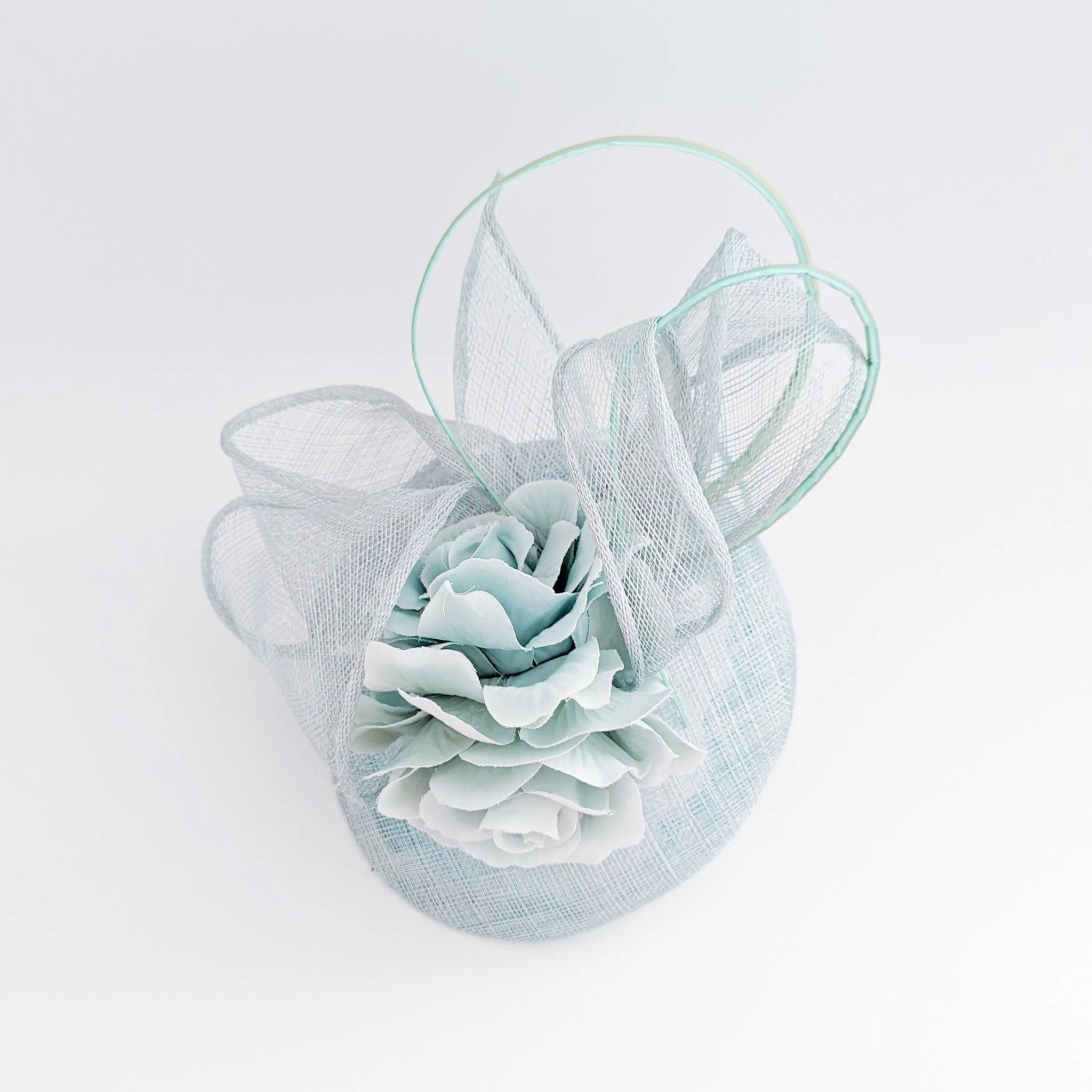 Aquamarine blue flower fascinator hat - House of Hats