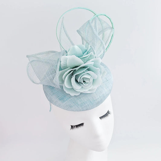 Aquamarine blue flower fascinator hat - House of Hats