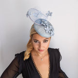 Aquamarine blue flower fascinator hat - House of Hats