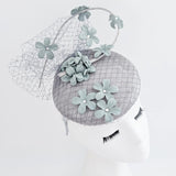 Aquamarine grey blue flower fascinator hat - House of Hats