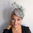 Aquamarine grey blue flower fascinator hat - House of Hats