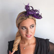 Aubergine cadbury purple crystal feather fascinator hat - House of Hats