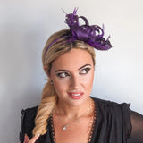 Aubergine cadbury purple crystal feather fascinator hat - House of Hats