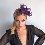 Aubergine cadbury purple crystal feather fascinator hat - House of Hats