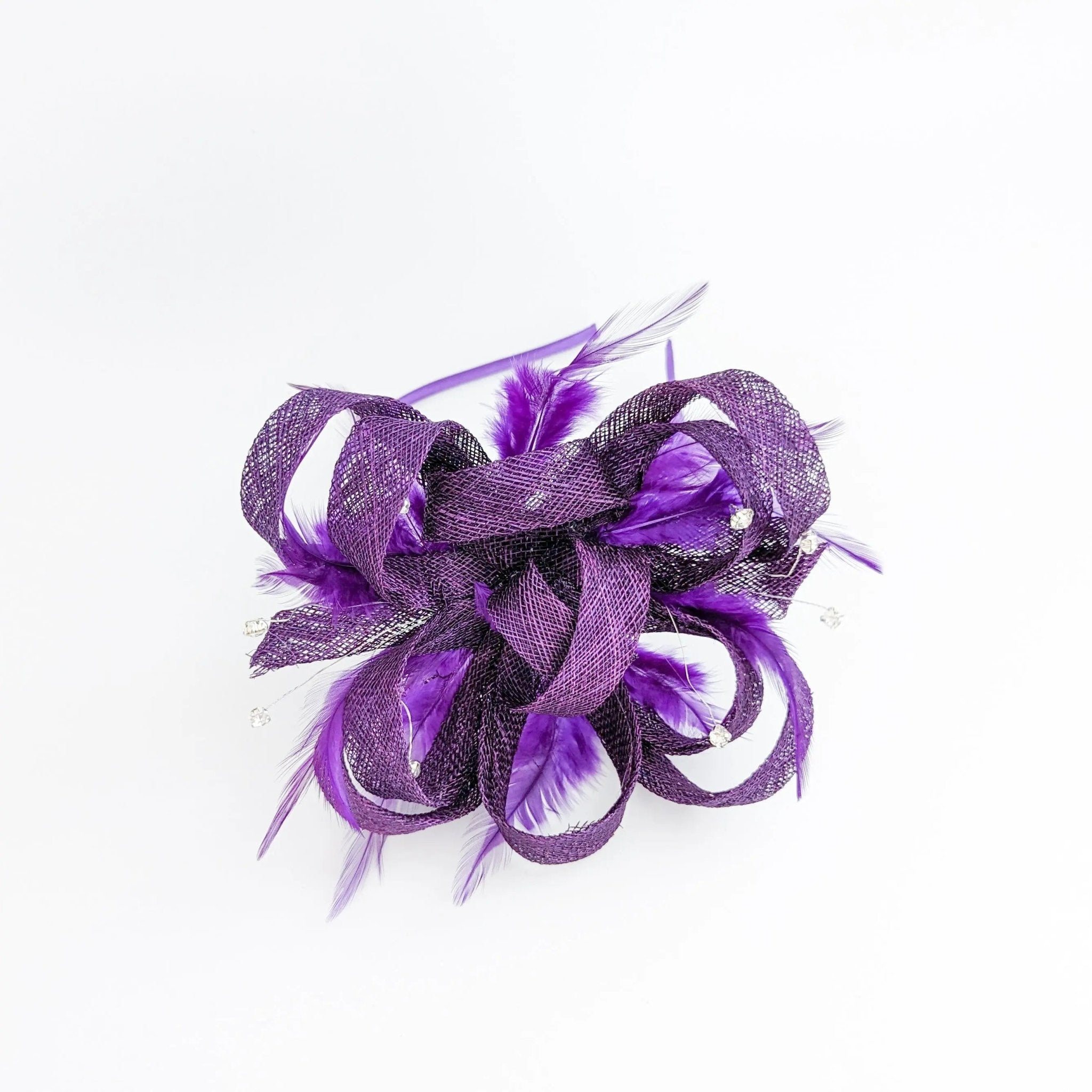 Aubergine cadbury purple crystal feather fascinator hat - House of Hats