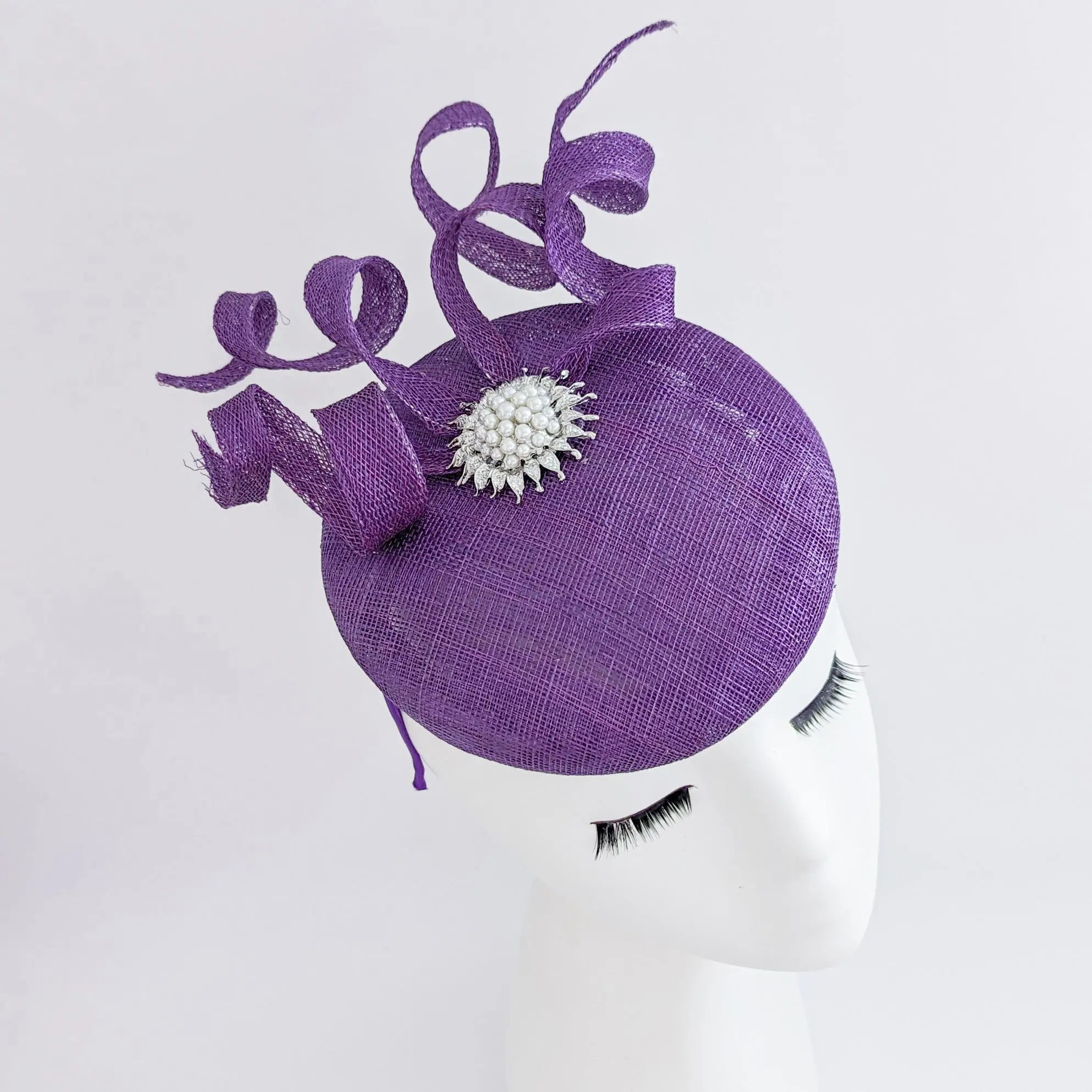Aubergine purple pearl fascinator hat - House of Hats