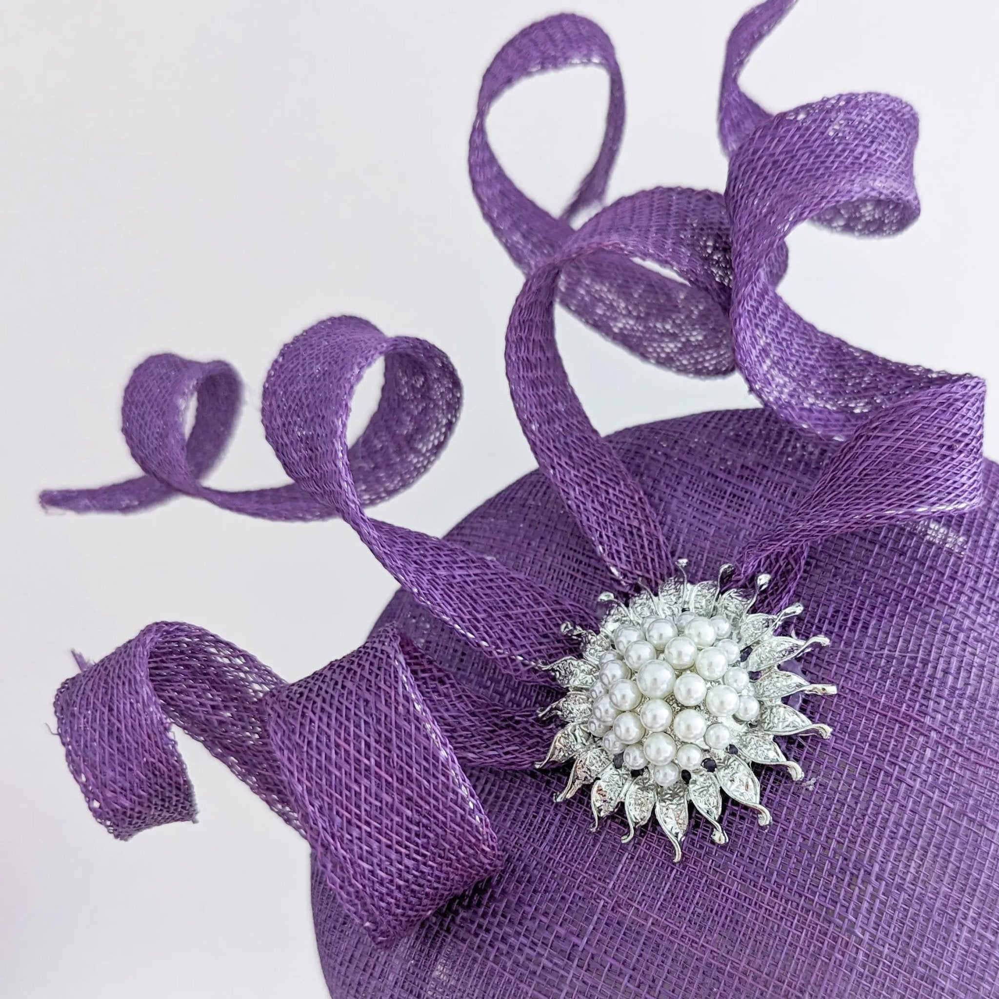 Aubergine purple pearl fascinator hat - House of Hats