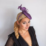 Aubergine purple pearl fascinator hat - House of Hats